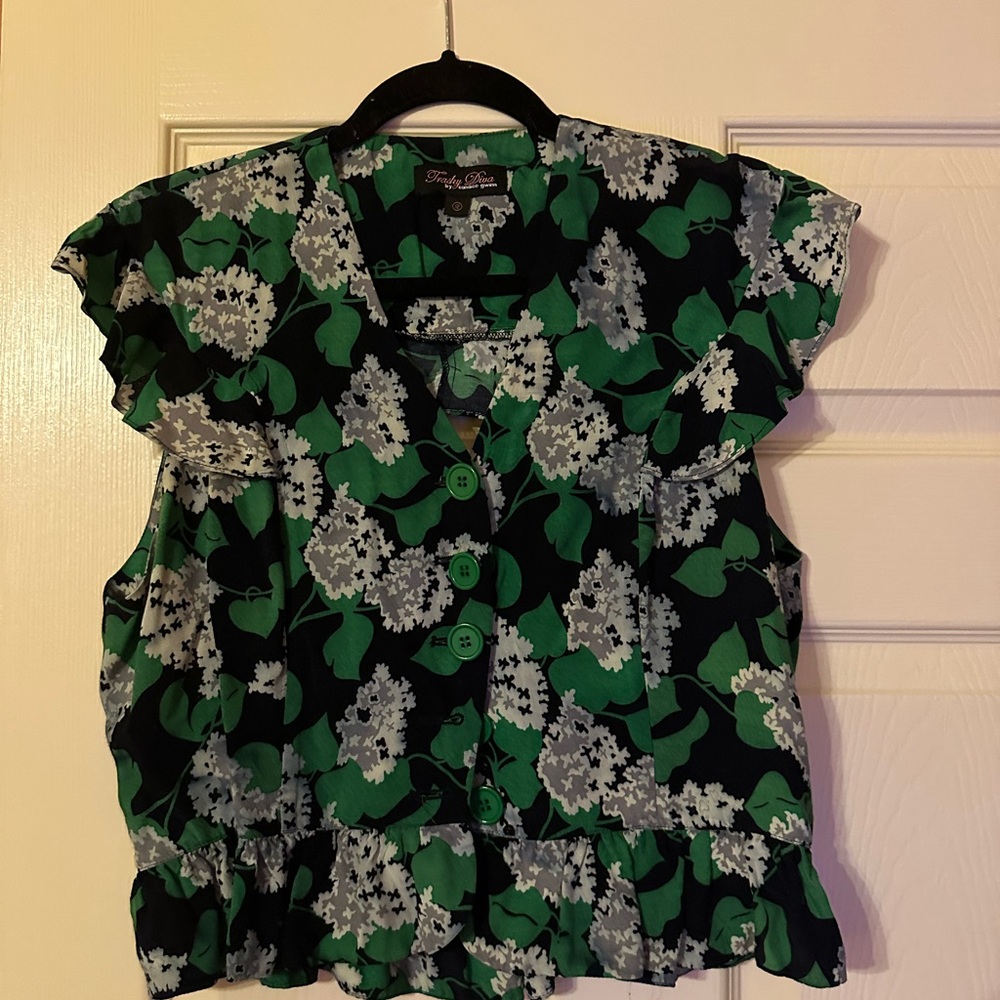 Trashy Diva Green and Black Floral Blouse